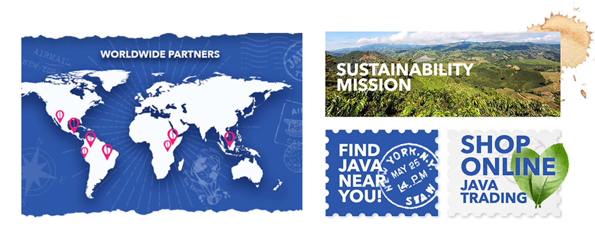 Map graphic and text overlaid on mountains - sustainability mission